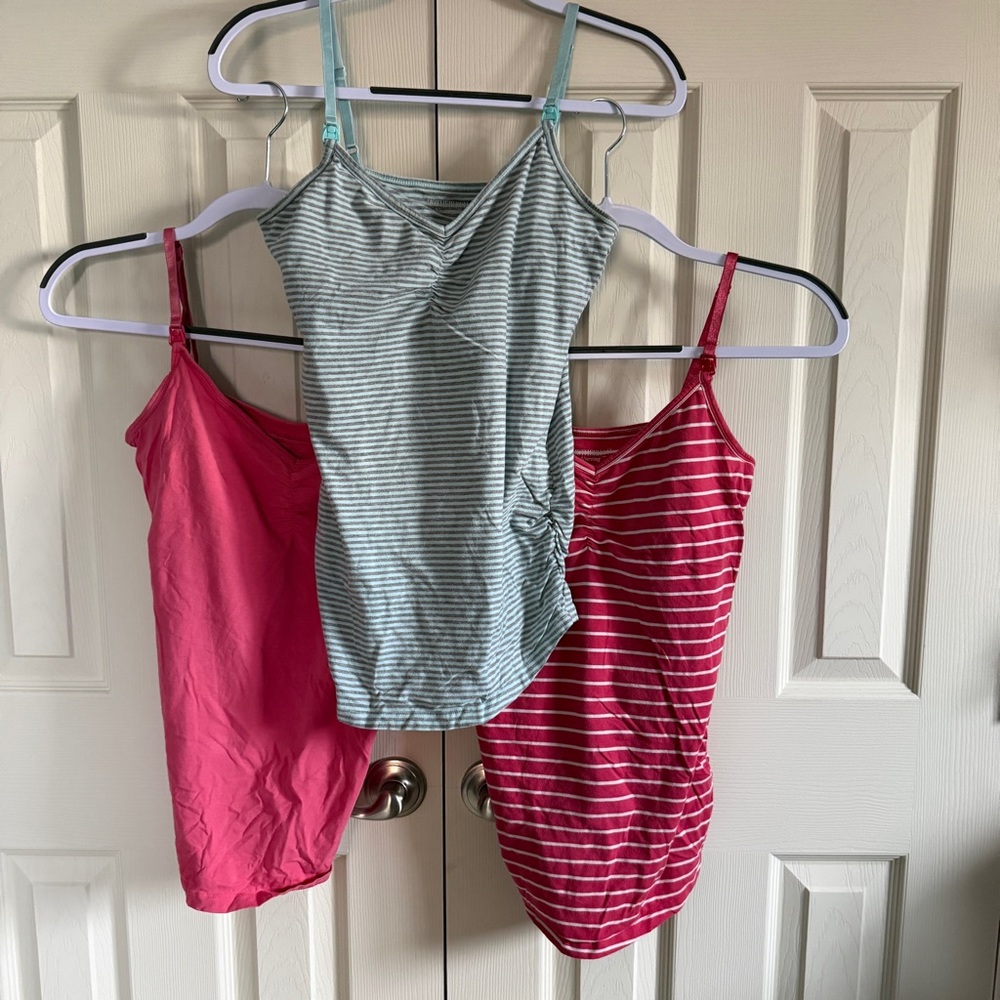 Motherhood Nursing Pink Blue Gray Striped Tank Tops size small